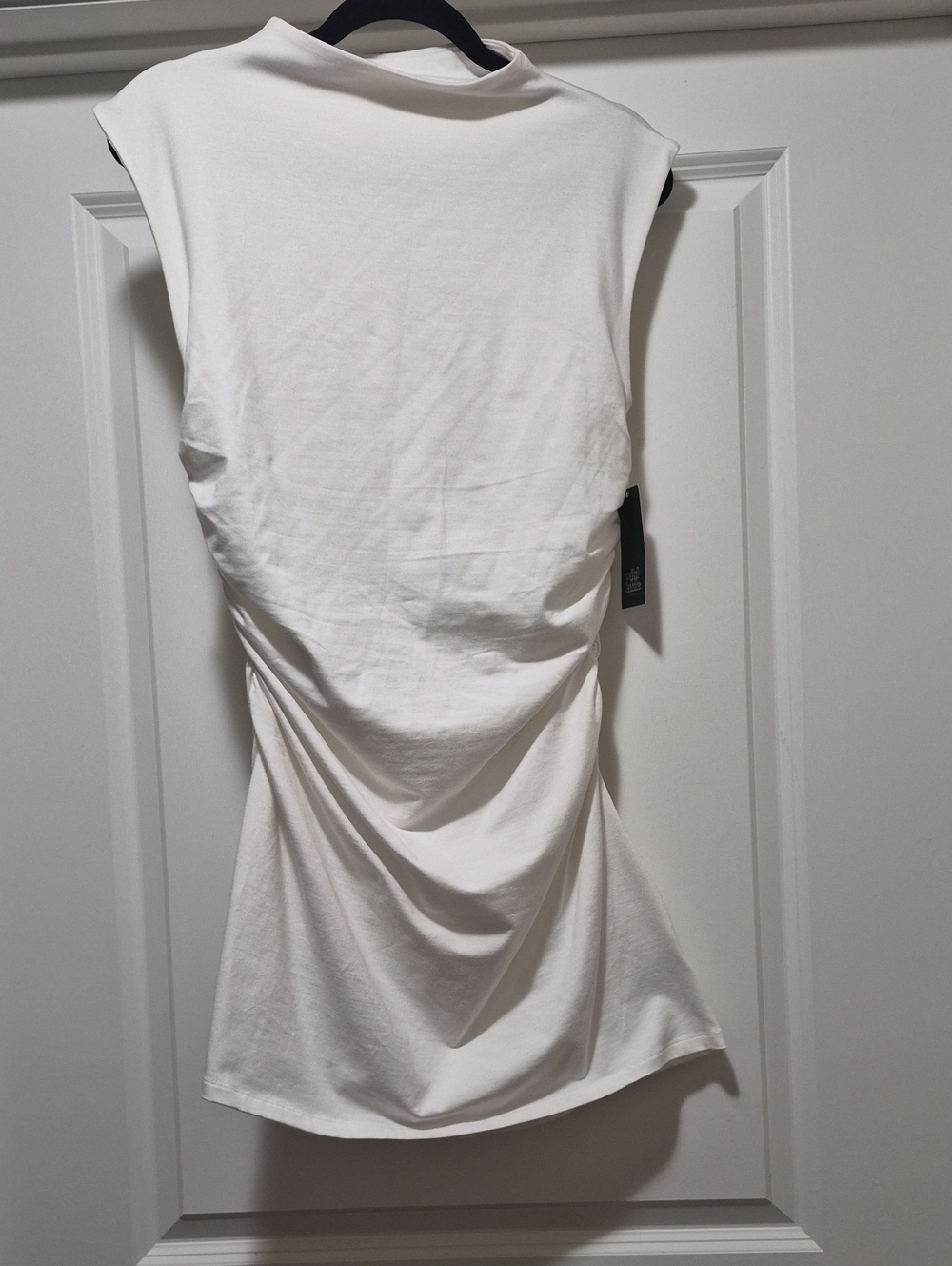 White Sleeveless Side Ruching Dress